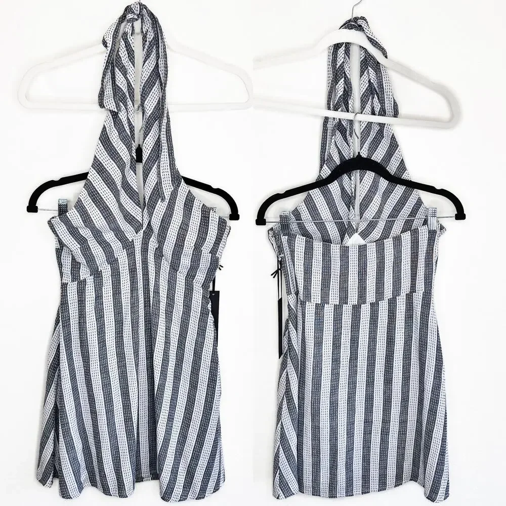NWT House of Harlow x Revolve Amina White Black Embroidered Stripe Mini Dress Sm - Picture 2 of 13